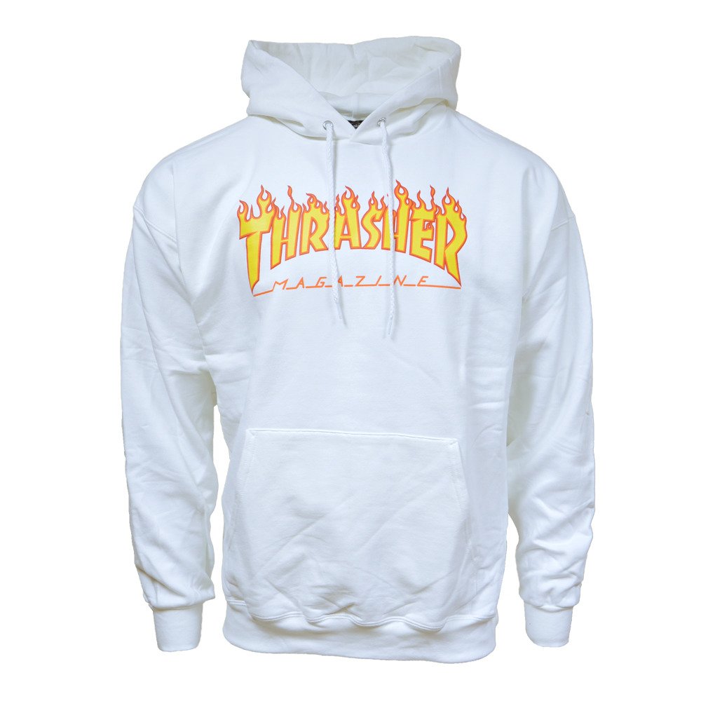 thrasher hoodie white flame