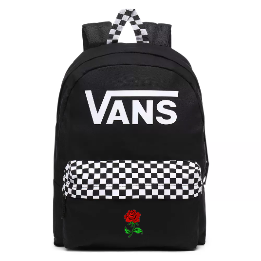vans checkered backpack with roses