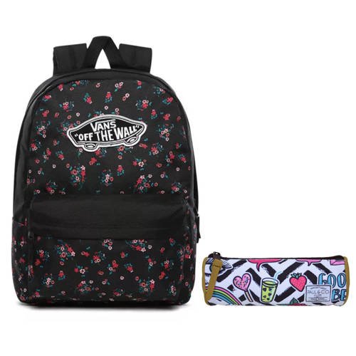 Vans Realm Beauty Floral Black Backpack - VN0A3UI6ZX3 + Pencil Pouch