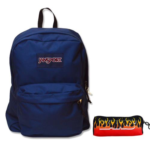 JanSport SuperBreak Navy Student Backpack - EK0A5BAGN541 + Vans Pencil box