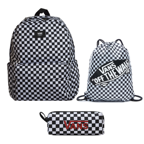 Vans Old Skool Check Backpack White-Black VN000H4XY281 + Vans Benched Bag + Vans OTW Pencil Pouch