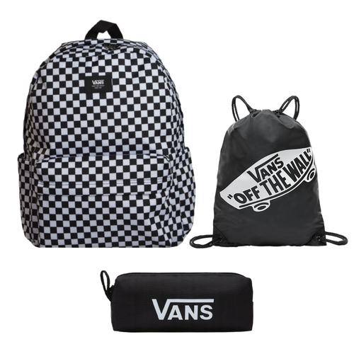 Vans Old Skool Check Backpack White-Black VN000H4XY281 + Vans Benched Bag + Vans OTW Pencil Pouch Black