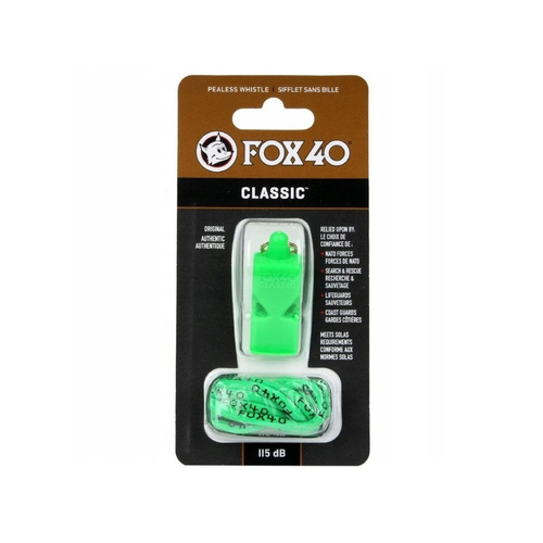 Gwizdek sędziowski FOX40 Classic Official zielony ze sznurkiem - 9903-1408