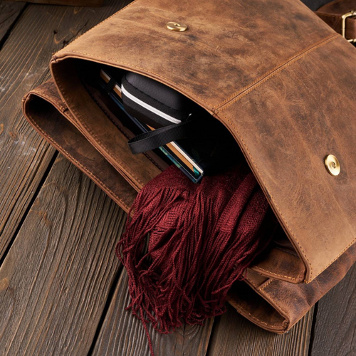 Leather backpack brown for work and university A4 format Paolo Peruzzi - T-72-HBR