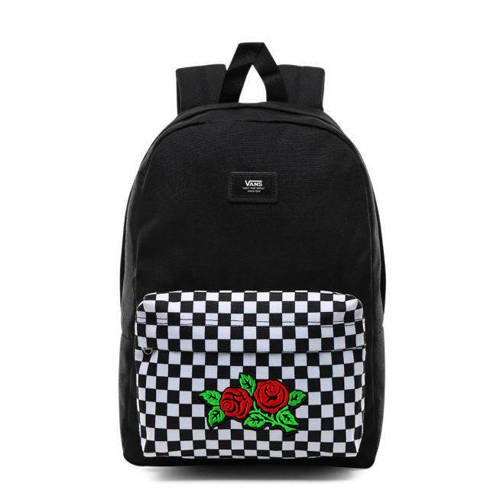 Plecak szkolny Vans Realm Backpack New Skool Checkerboard kratka VN0002TL2OB + Custom Roses Róże