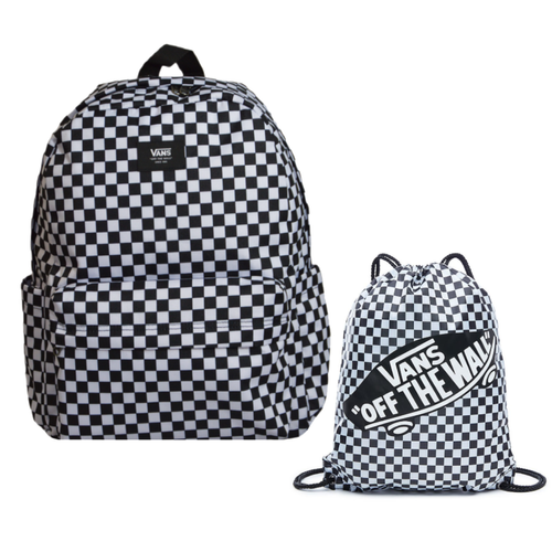 Plecak szkolny sportowy Vans Old Skool Check Backpack Kratka White/Black VN000H4XY281 + Worek Vans Benched Bag