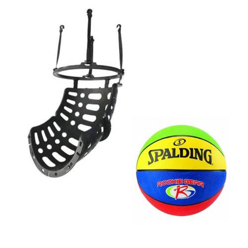 Podajnik piłek na obręcz do koszykówki 360° pomoc treningowa + Piłka Spalding