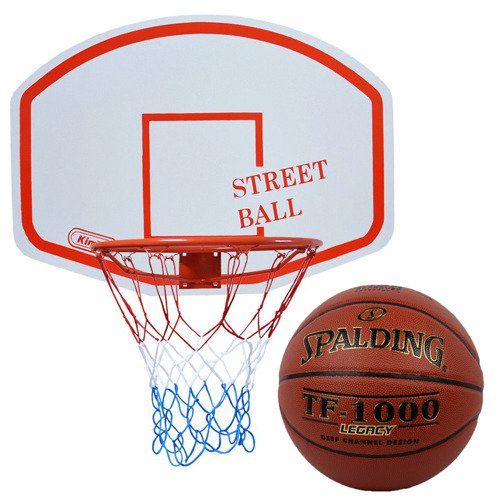 Zestaw kosz do koszykówki Kimet Street Ball Tablica Obręcz z siatką 45 cm + Piłka Spalding TF-1000 Legacy